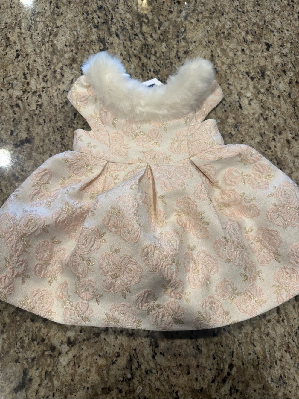 New 6-12M Janie and Jack Floral Jacquard Dress with Faux Fur Trim